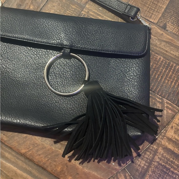 Anthropologie Street Level Black Faux Leather Crossbody Bag with Tassel Detail. - Picture 4 of 12